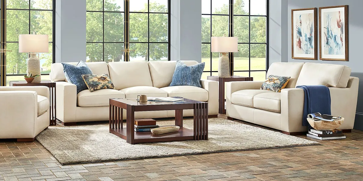 Kensington Oyster 7 Pc Leather Living Room with Sleeper Sofa