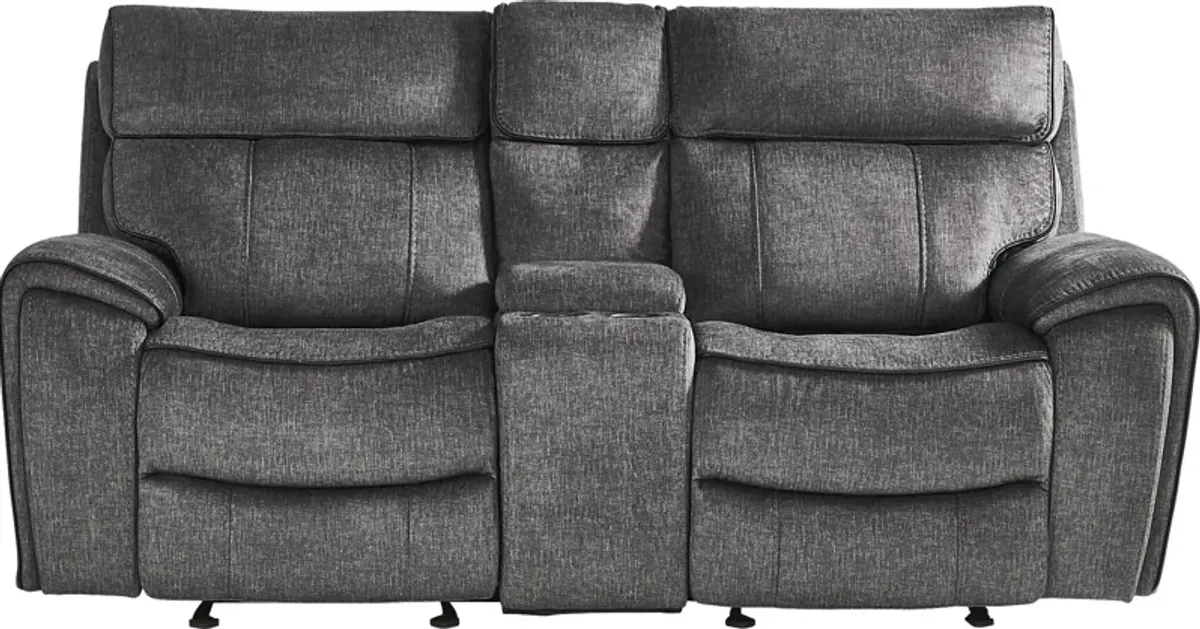 Bradshaw Place Dark Gray Reclining Glider Console Loveseat