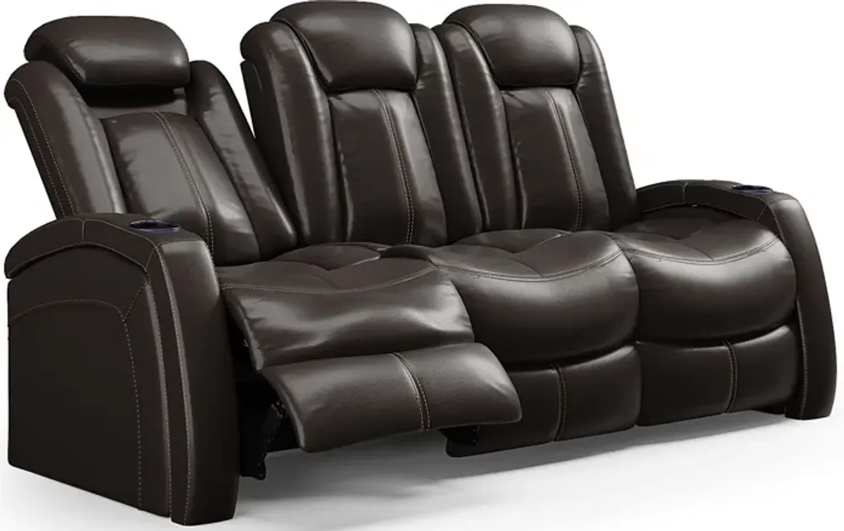 Moretti Brown Leather 8 Pc Living Room with Dual Power Reclining Sofa