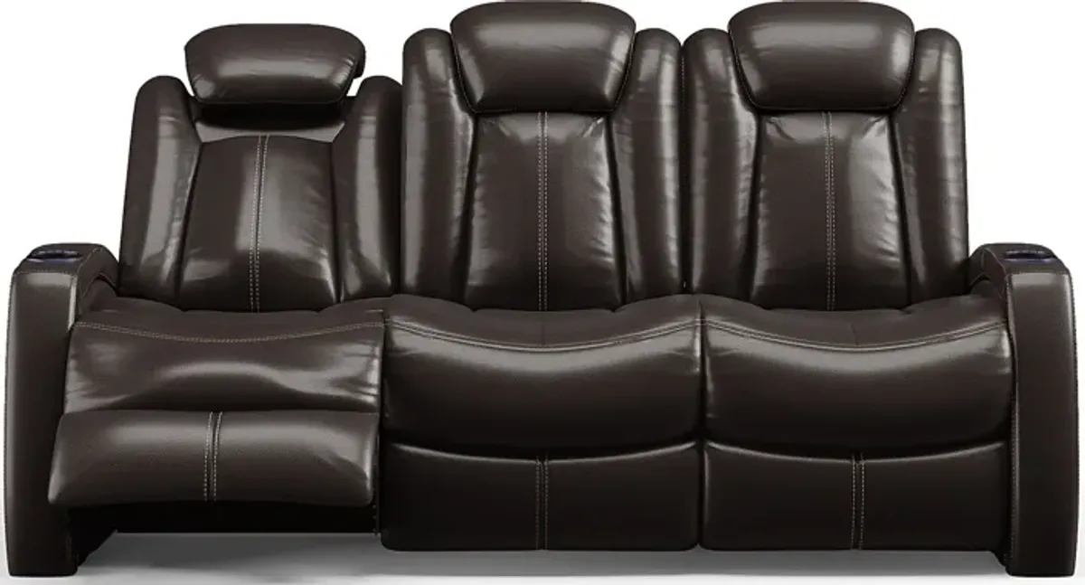 Moretti Brown Leather 8 Pc Living Room with Dual Power Reclining Sofa