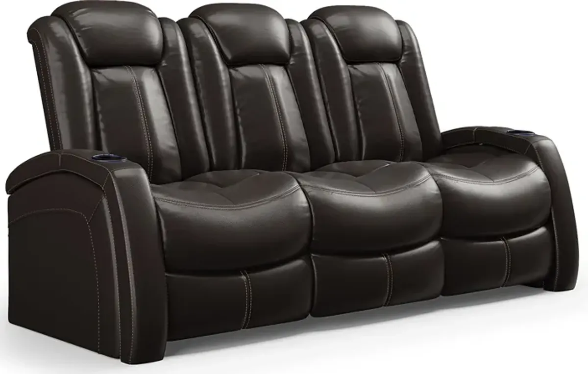 Moretti Brown Leather 8 Pc Living Room with Dual Power Reclining Sofa