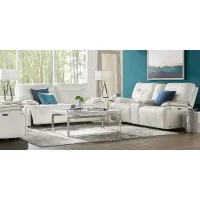 Bernsley White Leather 8 Pc Dual Power Reclining Living Room