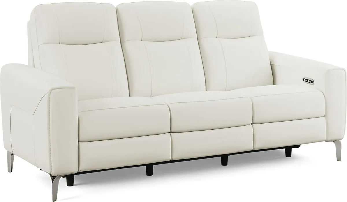 Parkside Heights White Leather 7 Pc Living Room w/Dual Power Reclining Sofa