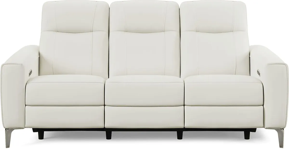 Parkside Heights White Leather 7 Pc Living Room w/Dual Power Reclining Sofa