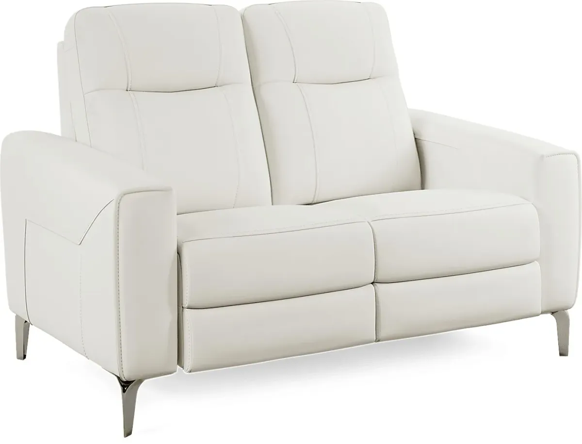 Parkside Heights White Leather 7 Pc Living Room w/Dual Power Reclining Sofa