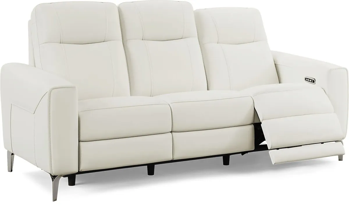 Parkside Heights White Leather 7 Pc Living Room w/Dual Power Reclining Sofa