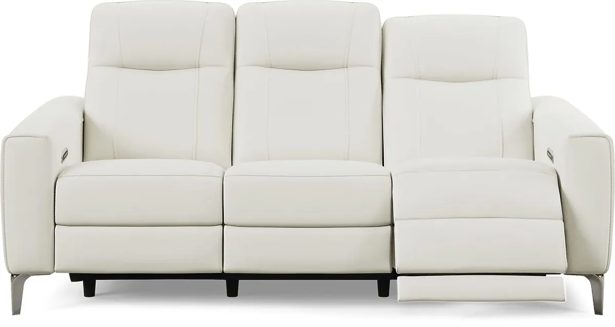 Parkside Heights White Leather 7 Pc Living Room w/Dual Power Reclining Sofa