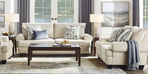 Hayward Beige 7 Pc Living Room with Gel Foam Sleeper Sofa
