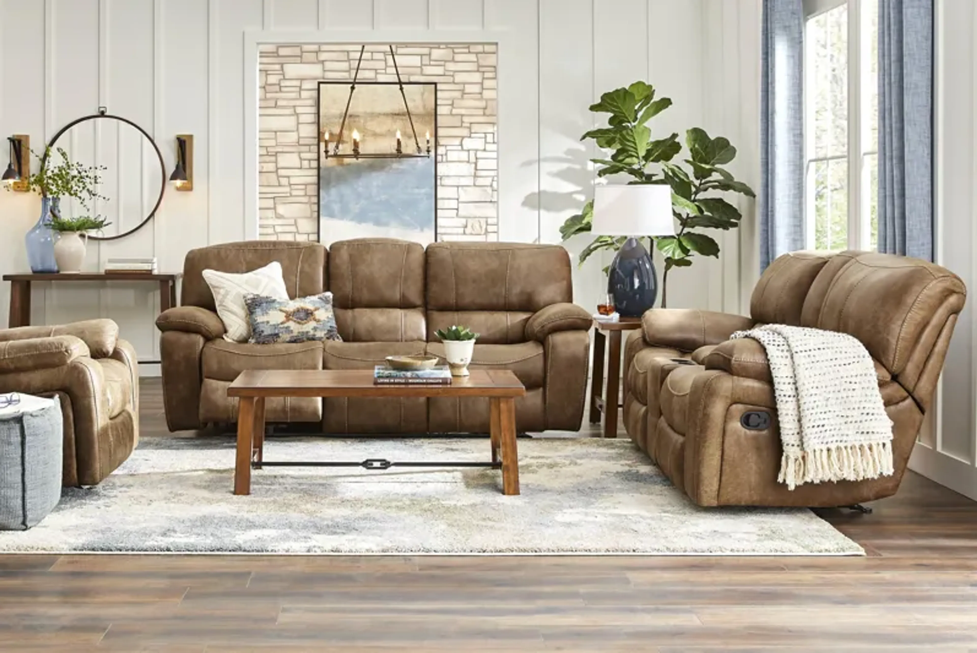Cindy Crawford Home Alpen Ridge Tan Reclining Glider Console