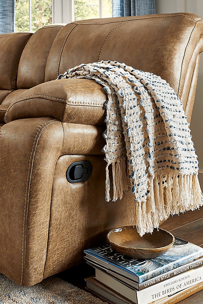 Cindy Crawford Home Alpen Ridge Tan Reclining Glider Console Loveseat