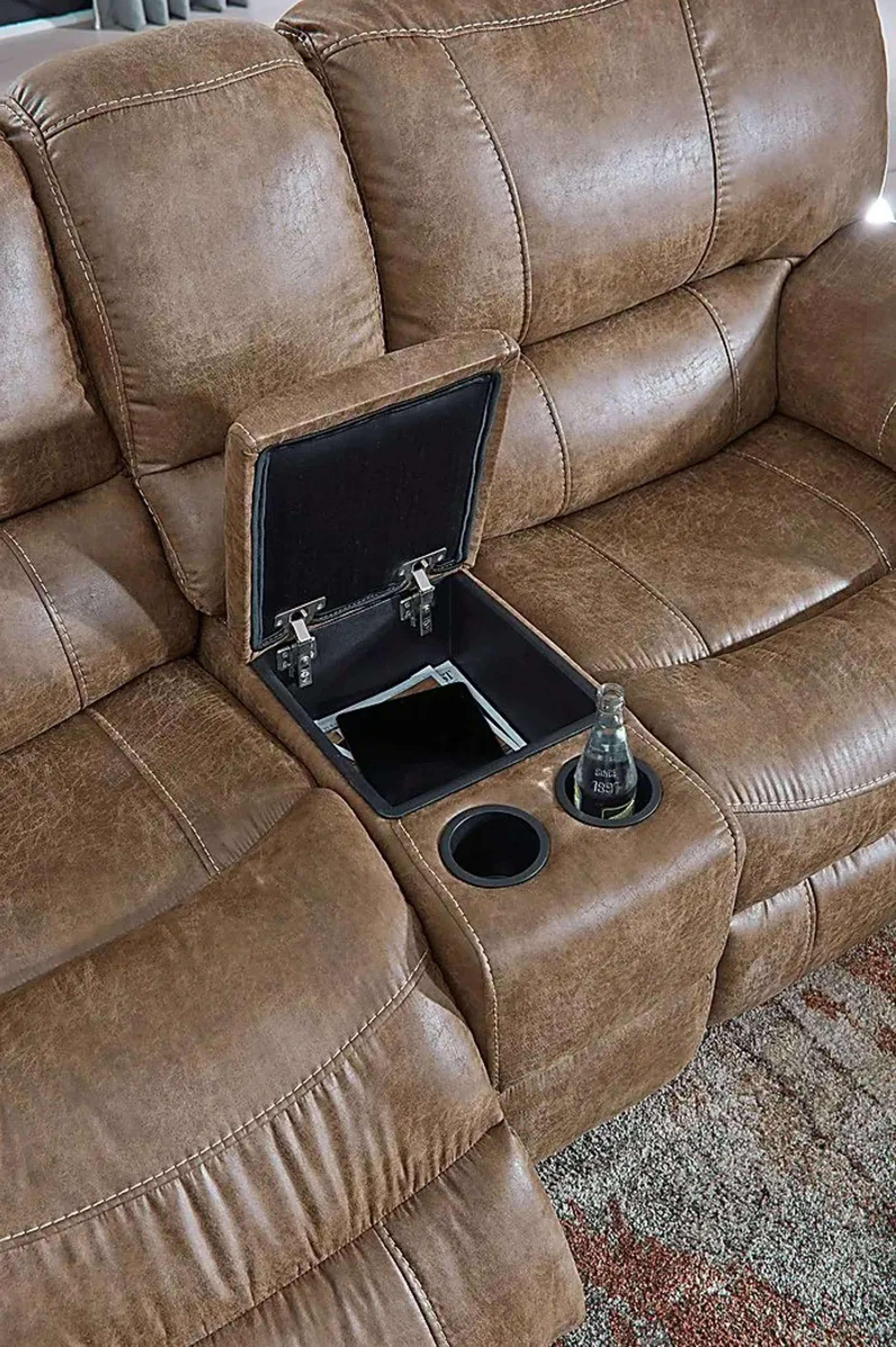 Cindy Crawford Home Alpen Ridge Tan Reclining Glider Console
