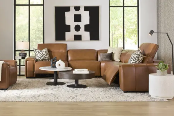 Huntington Saddle Leather 9 Pc Dual Power Reclining Sectional Living Room