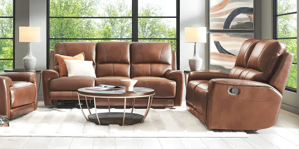 Fremont Brown Leather 2 Pc Living Room with Dual Power Reclining Sofa