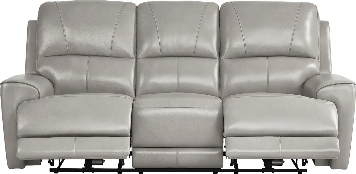 Fremont Gray Leather 2 Pc Living Room with Dual Power Reclining Sofa