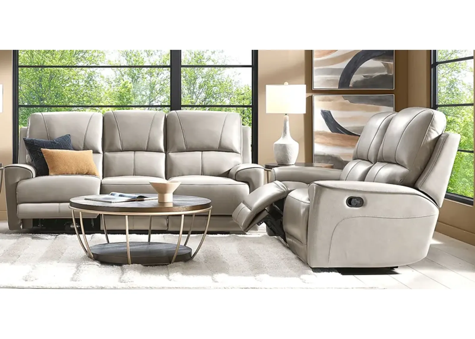 Fremont Gray Leather 2 Pc Living Room with Dual Power Reclining Sofa