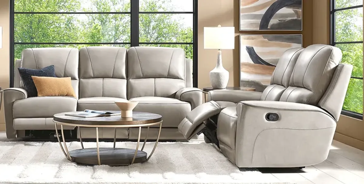 Fremont Gray Leather 2 Pc Living Room with Dual Power Reclining Sofa