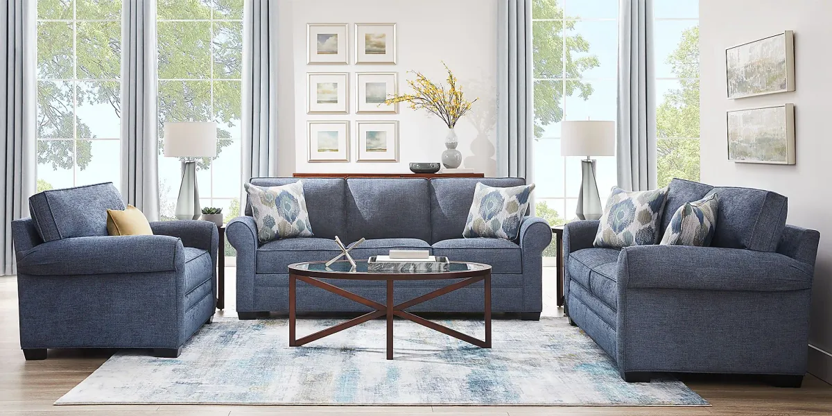 Bellingham Sapphire Textured Chenille 7 Pc Living Room with Gel Foam Sleeper Sofa