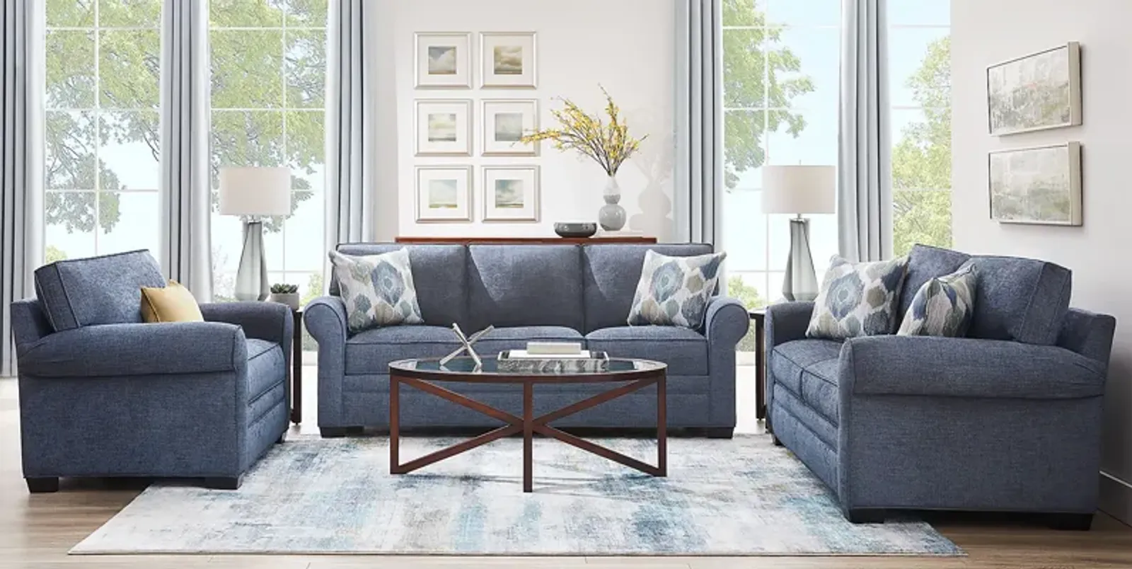 Bellingham Sapphire Textured Chenille 7 Pc Living Room with Gel Foam Sleeper Sofa