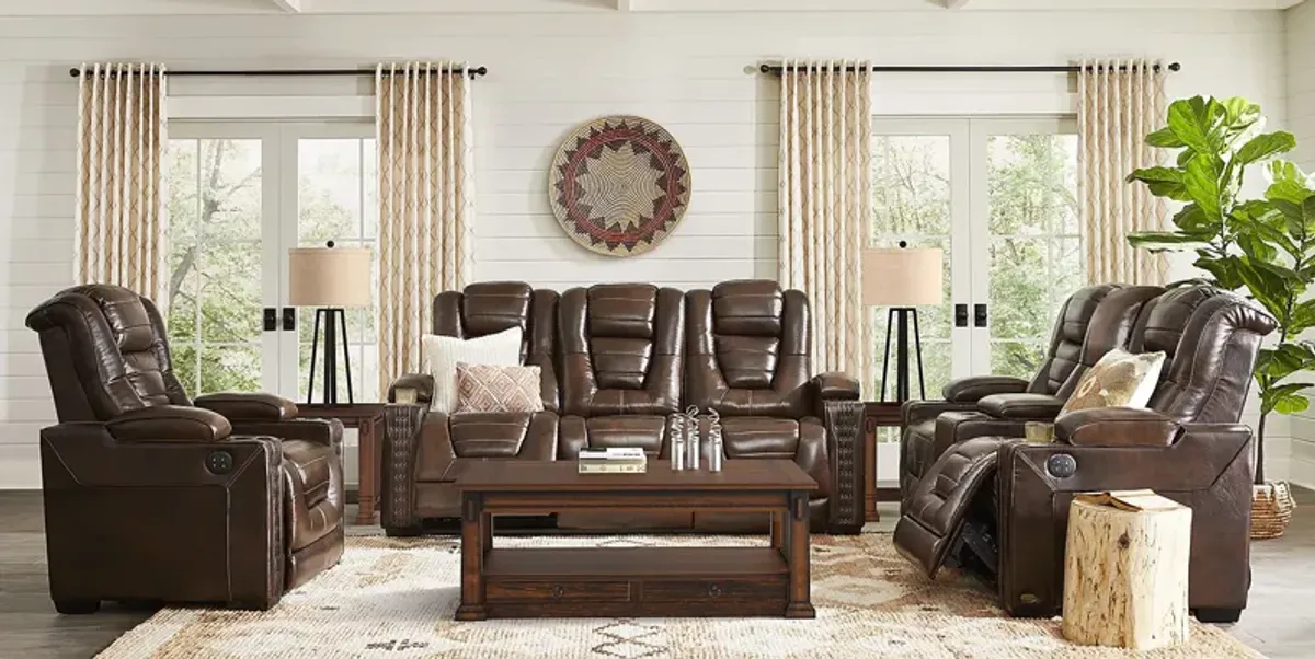 Renegade Brown Leather 7 Pc Power Plus Reclining Living Room