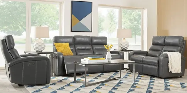 Sierra Madre Gray Leather 2 Pc Living Room with Reclining Sofa