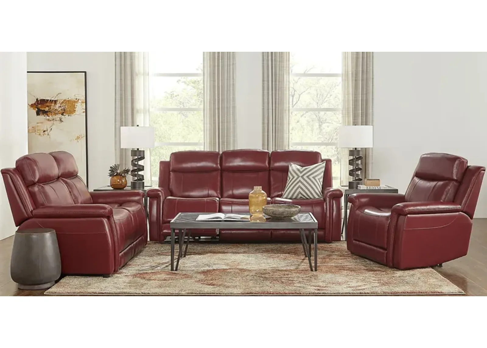 Orsini Red Leather 2 Pc Living Room with Dual Power Reclining Sofa