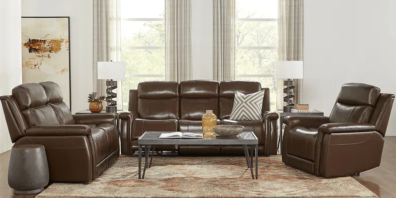 Orsini Brown Leather 2 Pc Living Room with Dual Power Reclining Sofa