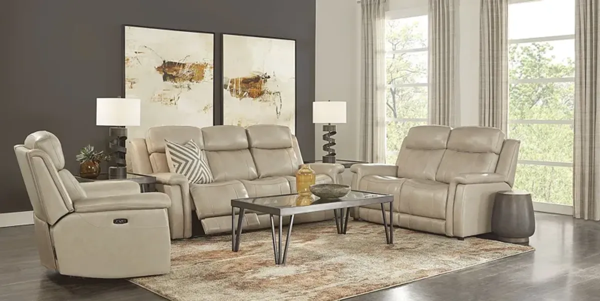 Orsini Beige Leather 2 Pc Living Room with Dual Power Reclining Sofa