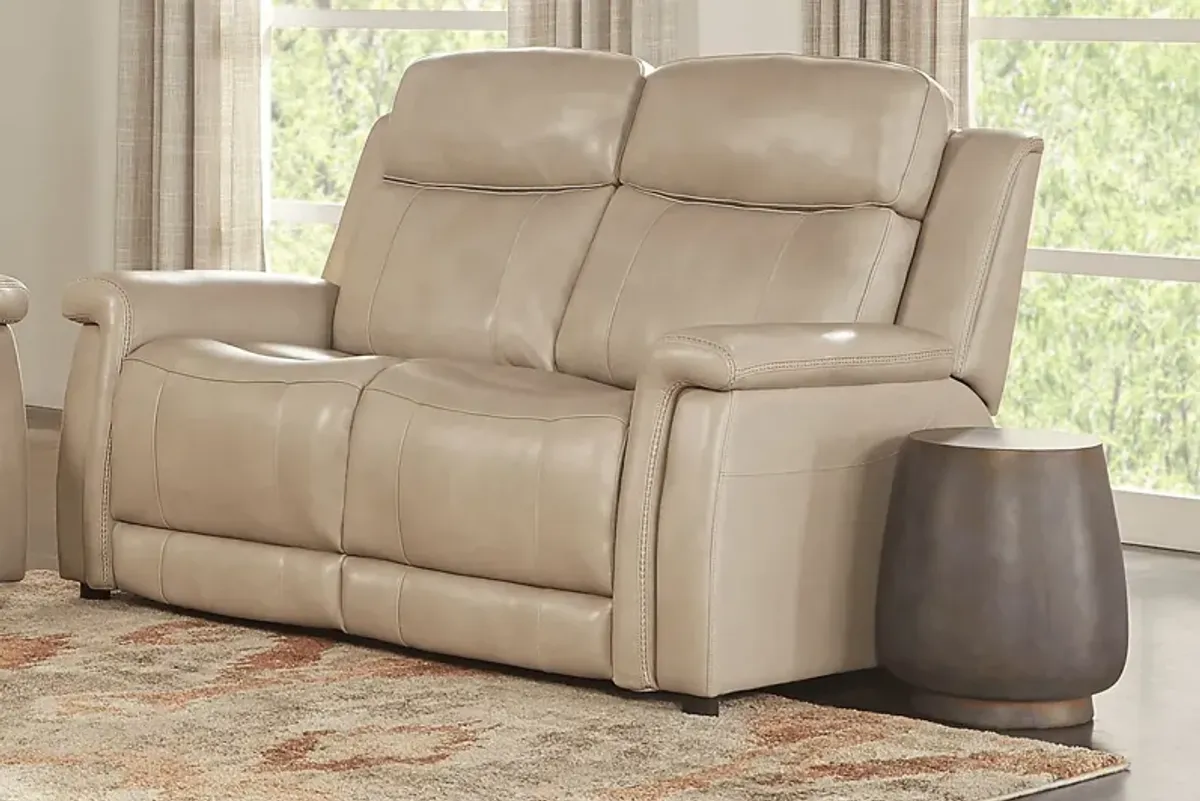 Orsini Beige Leather 2 Pc Living Room with Dual Power Reclining Sofa