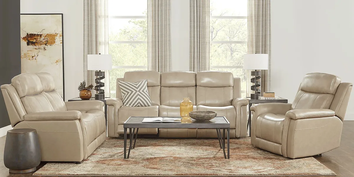 Orsini Beige Leather 2 Pc Living Room with Dual Power Reclining Sofa