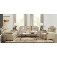 Orsini Beige Leather 2 Pc Living Room with Dual Power Reclining Sofa