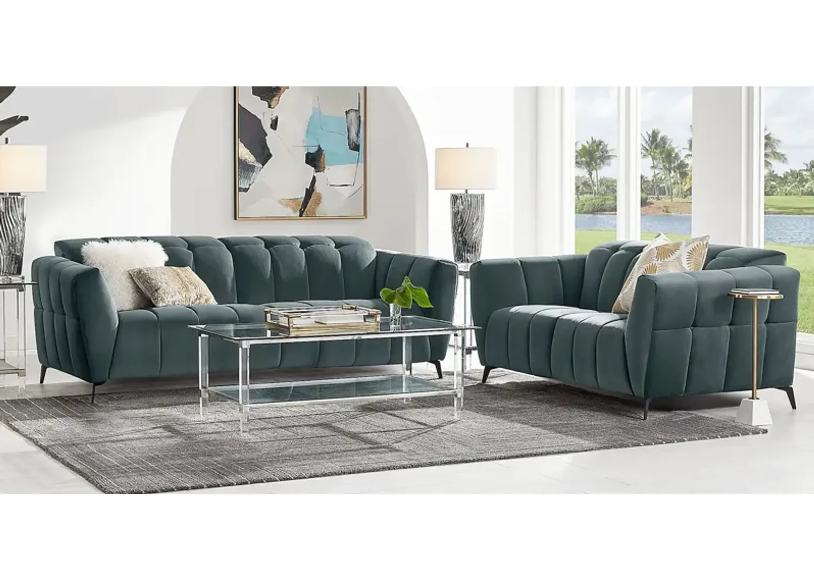 Belden Place Teal 2 Pc Dual Power Reclining Living Room