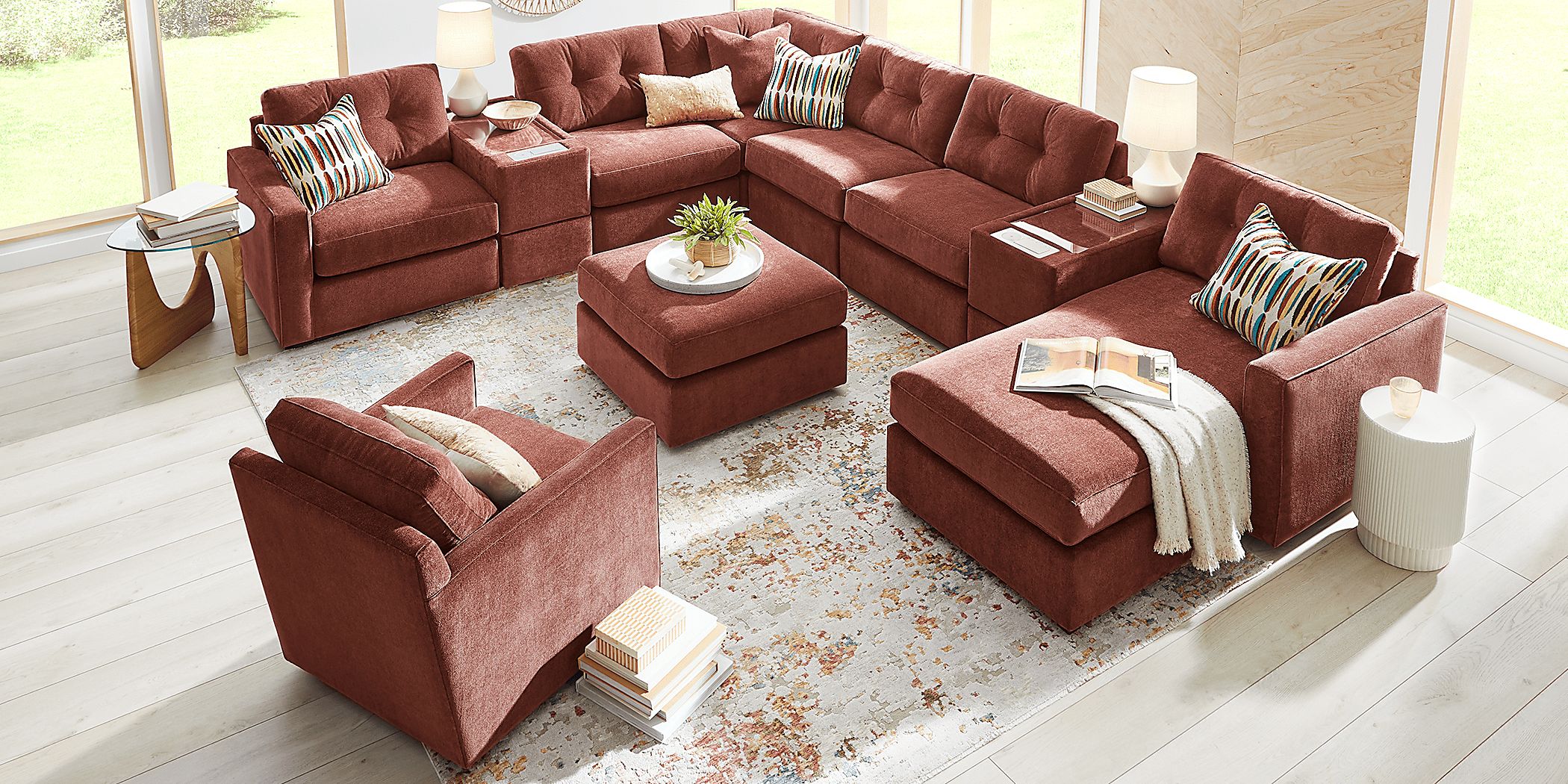 ModularOne Merlot 8 Pc Sectional with Media Consoles