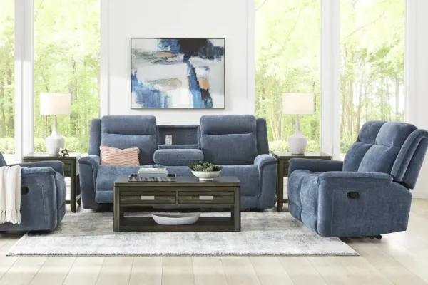 Meadow Park Cobalt 3 Pc Reclining Living Room with Dual Power Reclining Sofa