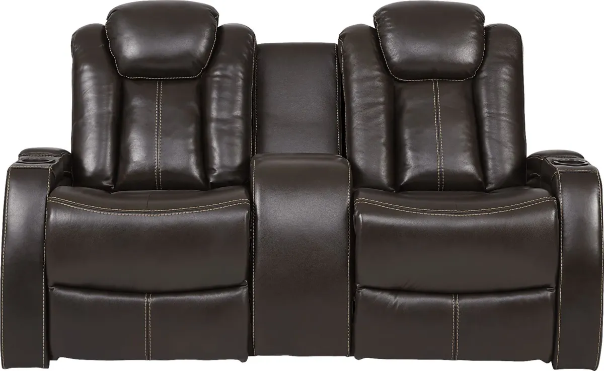 Moretti Brown Leather 7 Pc Dual Power Reclining Living Room