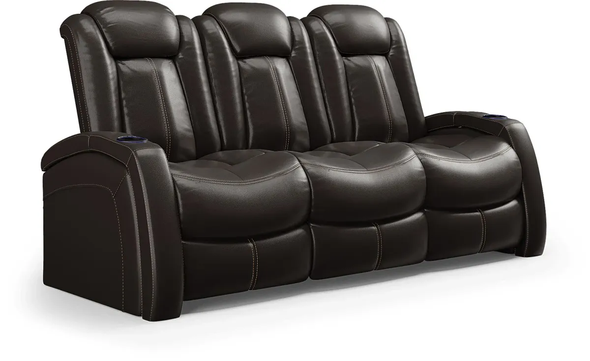 Moretti Brown Leather 7 Pc Dual Power Reclining Living Room