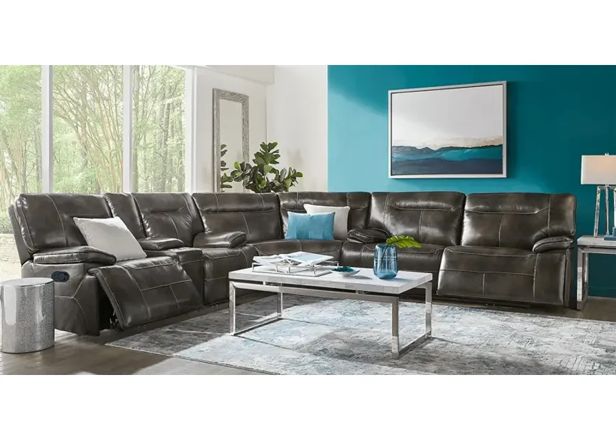 Bernsley Gray Leather 6 Pc Reclining Sectional Living Room