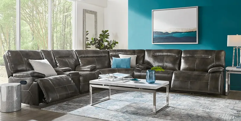 Bernsley Gray Leather 6 Pc Reclining Sectional Living Room