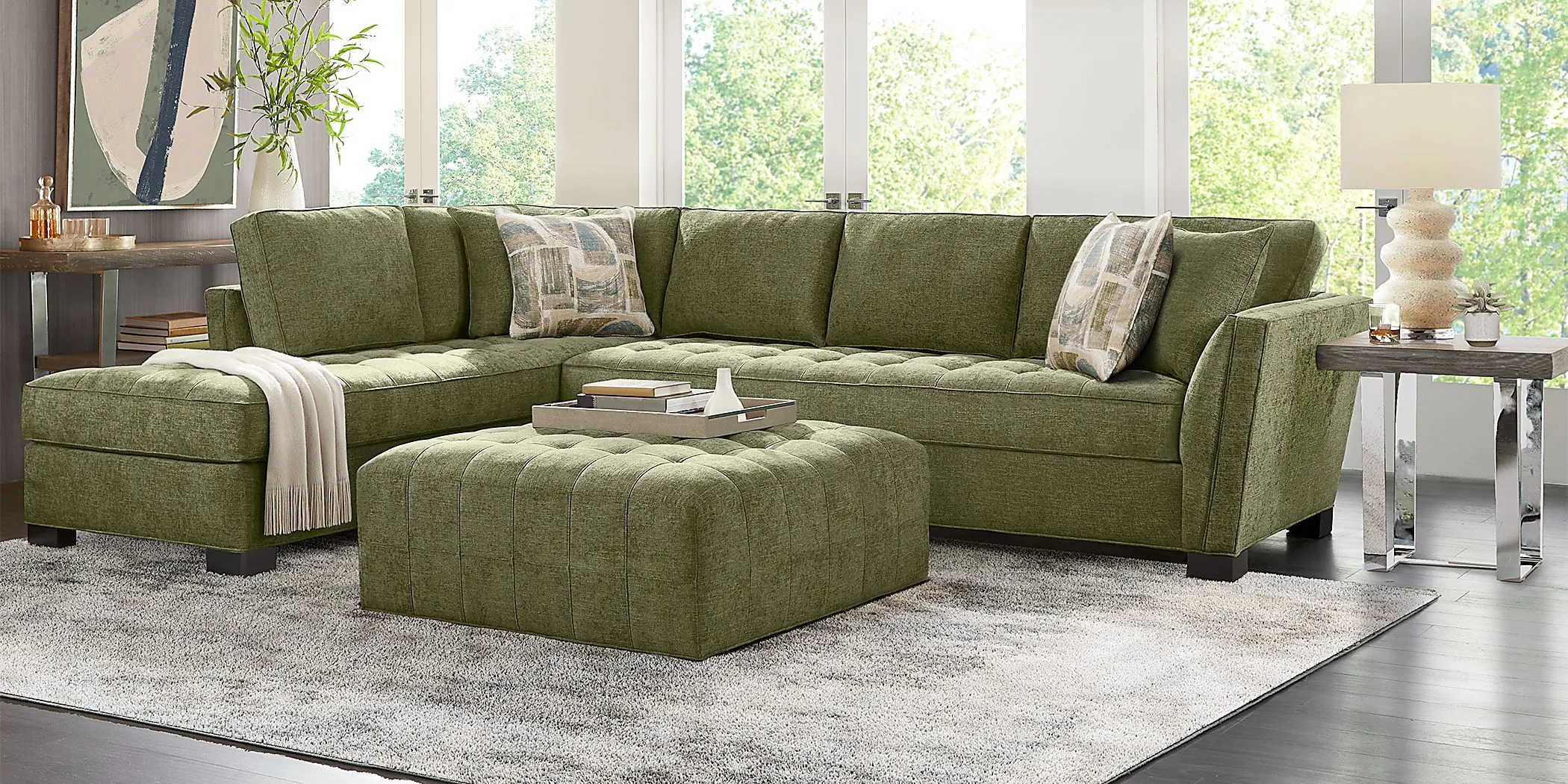 Calvin Heights Avocado Chenille 2 Pc XL Sectional