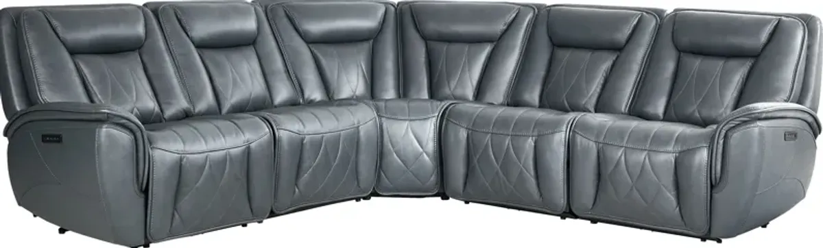 Dalton Blue Leather 5 Pc Triple Power Reclining Sectional