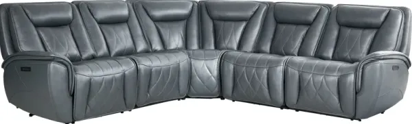 Dalton Blue Leather 5 Pc Triple Power Reclining Sectional