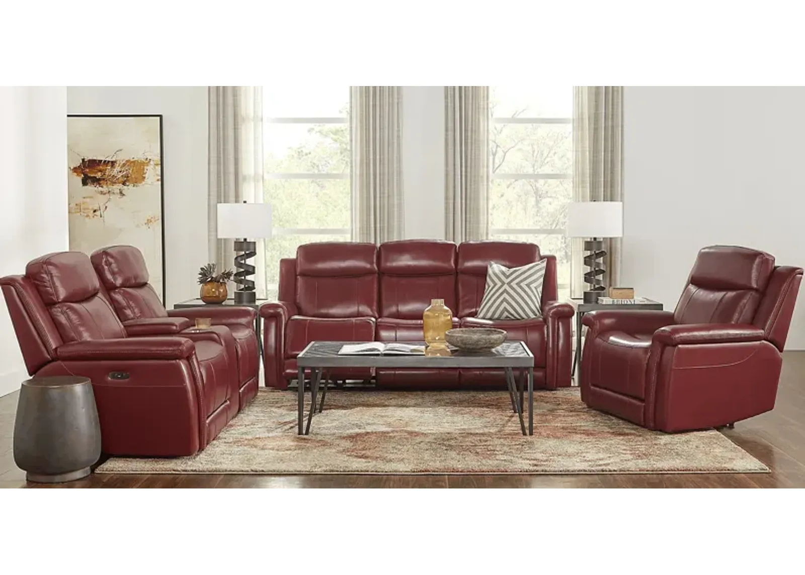 Orsini Red Leather 2 Pc Dual Power Reclining Living Room