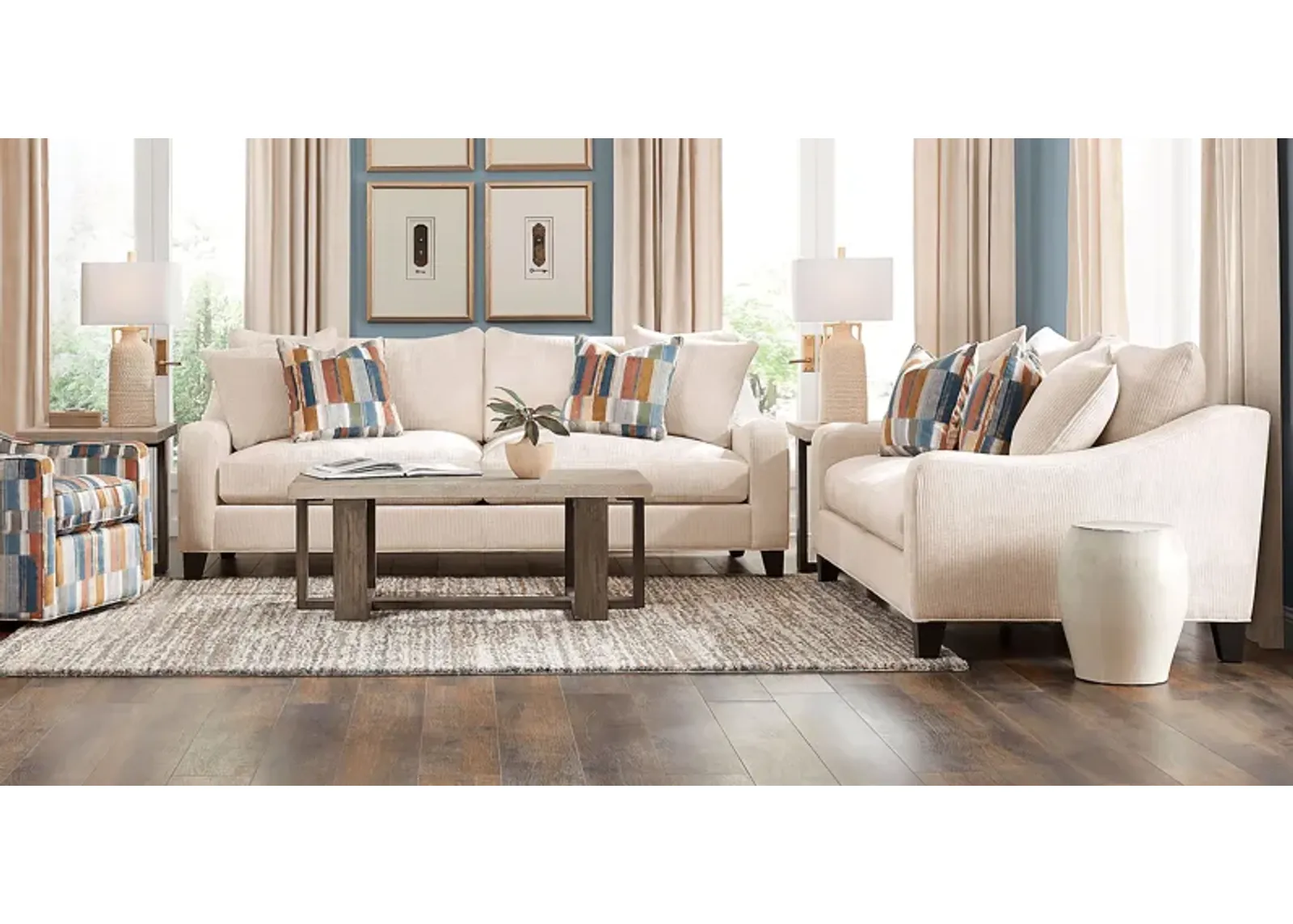 Cambria Ivory 7 Pc Living Room with Gel Foam Sleeper