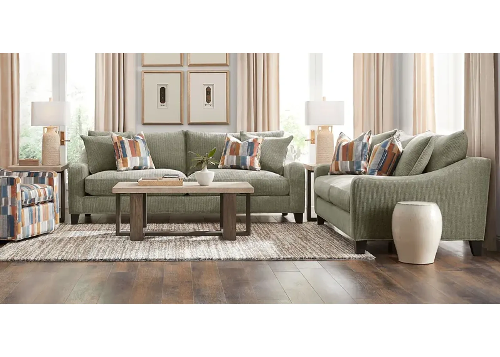 Cambria Sage 7 Pc Living Room with Sleeper Sofa