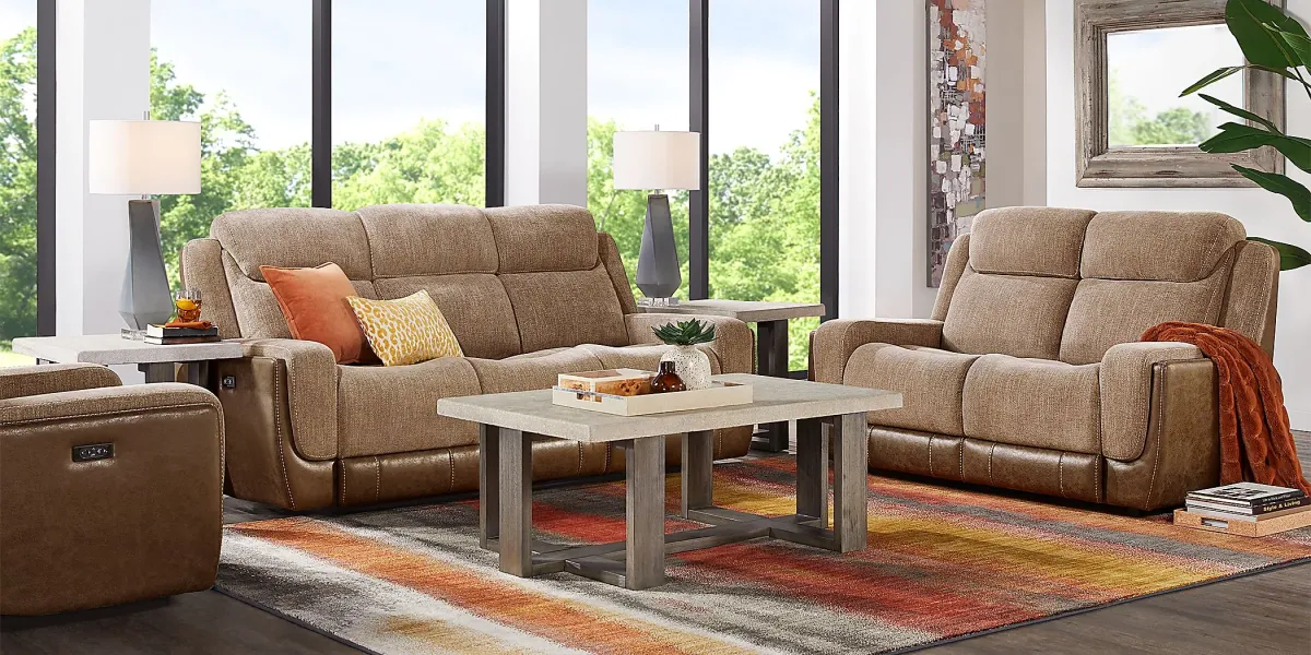 State Street Camel 3 Pc Living Room with Dual Power Reclining Sofa