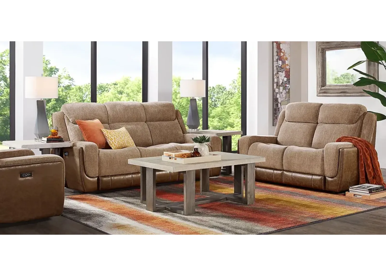 State Street Camel 3 Pc Living Room with Dual Power Reclining Sofa