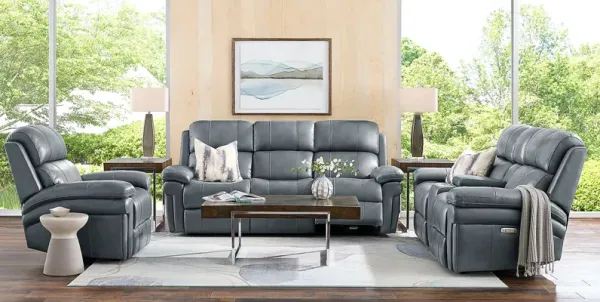 Trevino Lane Blue Leather 6 Pc Dual Power Reclining Living Room with Reclining Sofa