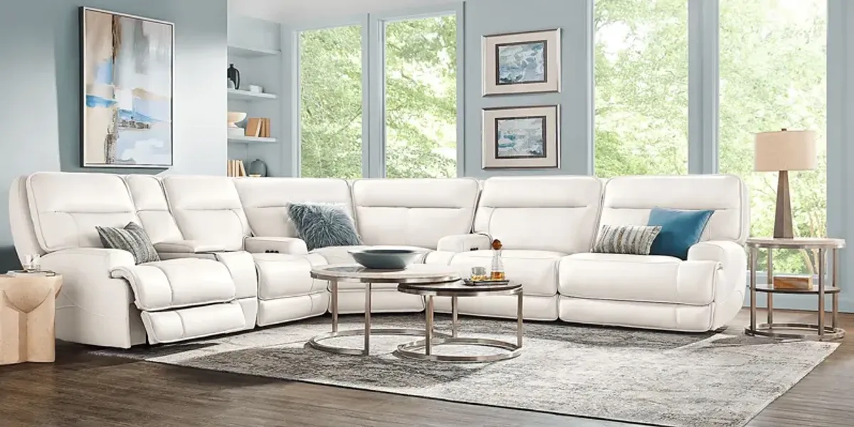 Scarborough White Leather 6 Pc Dual Power Reclining Sectional Living Room