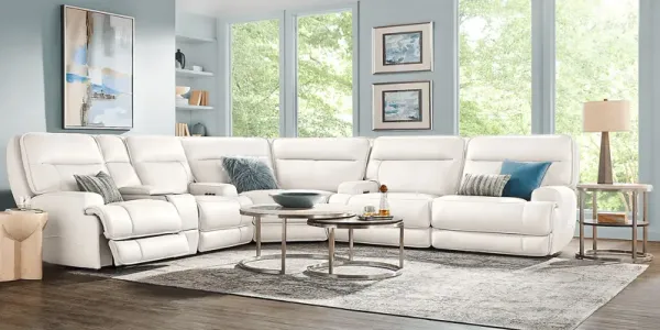 Scarborough White Leather 6 Pc Dual Power Reclining Sectional Living Room