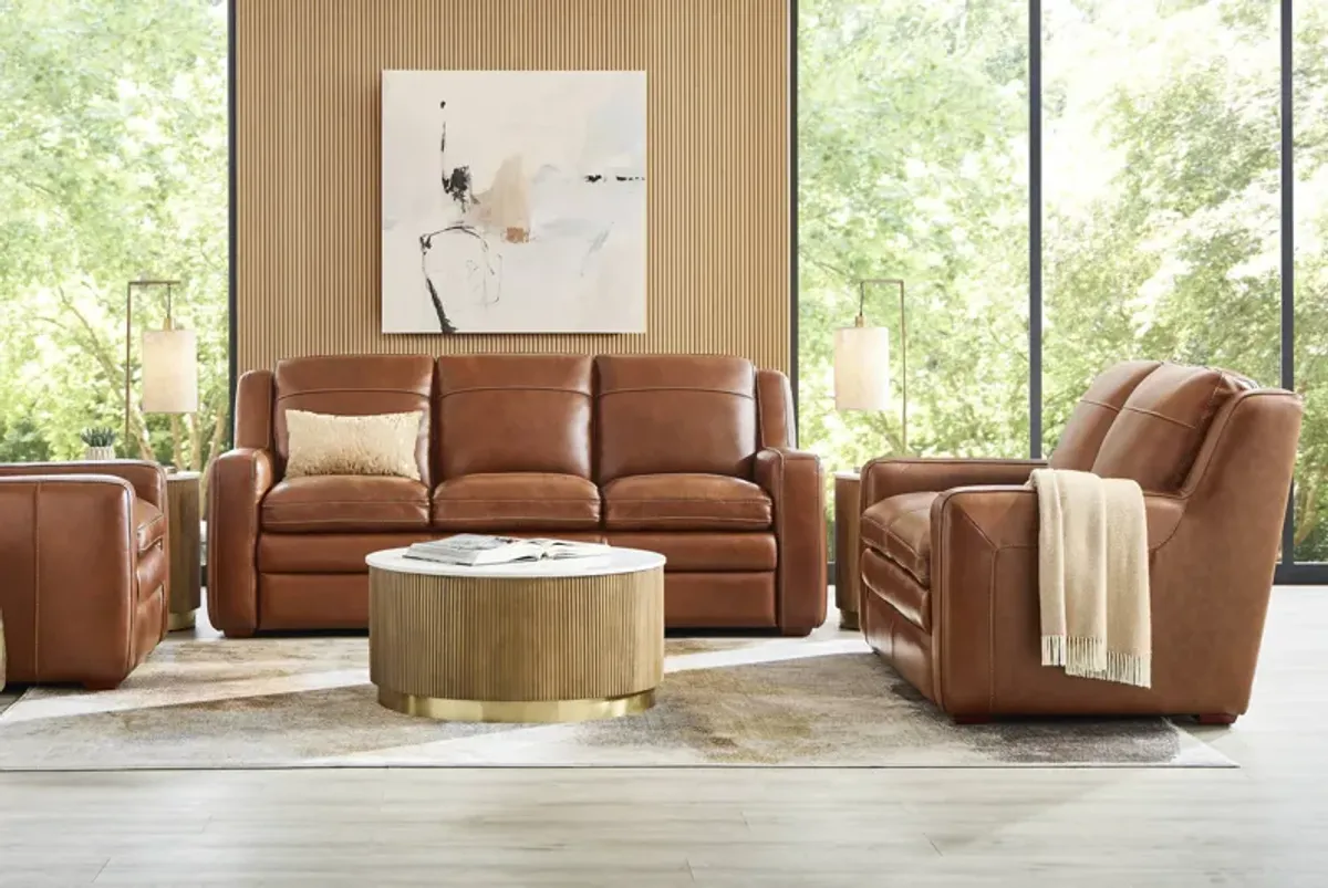 Salinger Brown Leather 7 Pc Living Room with Gel Foam Sleeper Sofa