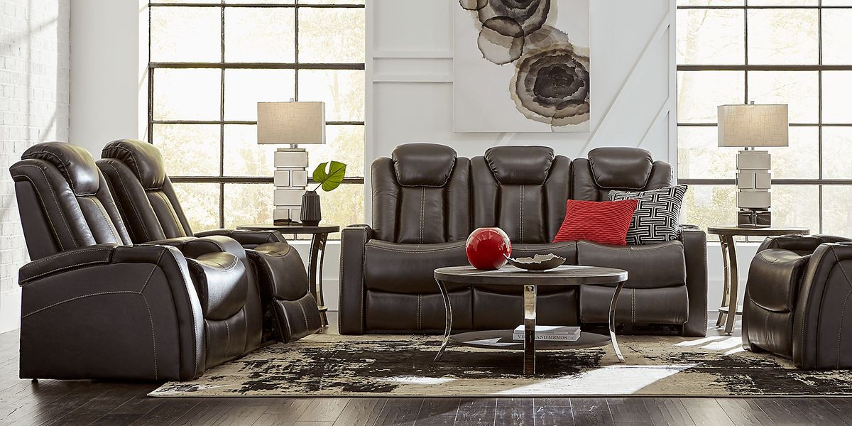 Moretti Brown Leather 8 Pc Dual Power Reclining Living Room